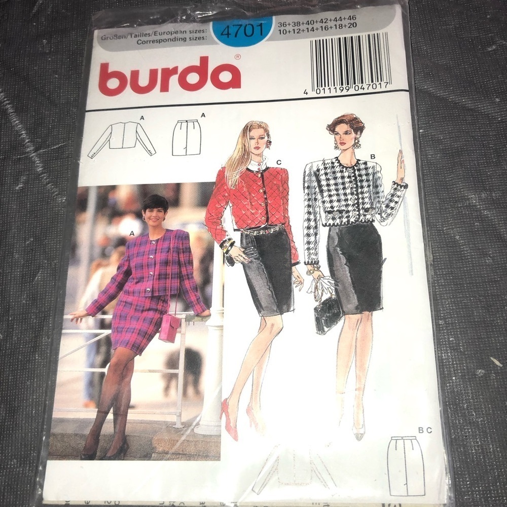 Burda 4701 Suit – Skirt, Jacket Size: 10-12-14-16-18-20 Uncut Sewing Pattern